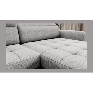 Canapé d’angle convertible BERTHO 306 cm gris clair effet chiné – Angle droit avec coffre 