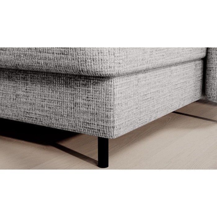 Canapé d’angle convertible BERTHO 306 cm gris clair effet chiné – Angle droit avec coffre 