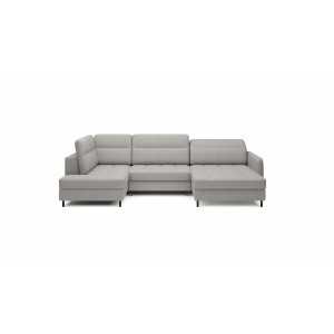 Canapé d’angle convertible BERTHO 306 cm gris clair effet chiné – Angle droit avec coffre 