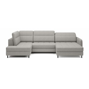 Canapé d’angle convertible BERTHO 306 cm gris clair effet chiné – Angle droit avec coffre 