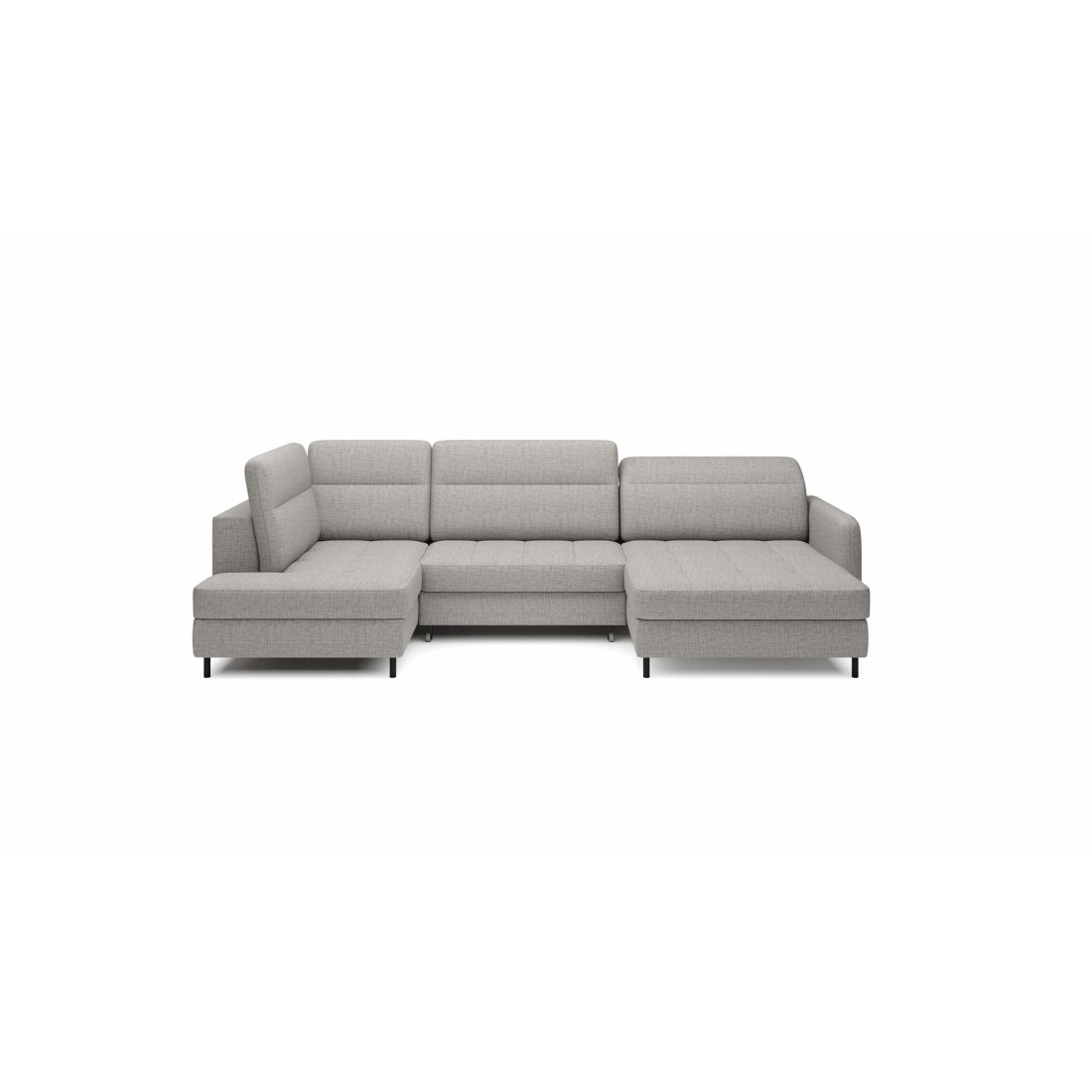Canapé d’angle convertible BERTHO 306 cm gris clair effet chiné – Angle droit avec coffre 