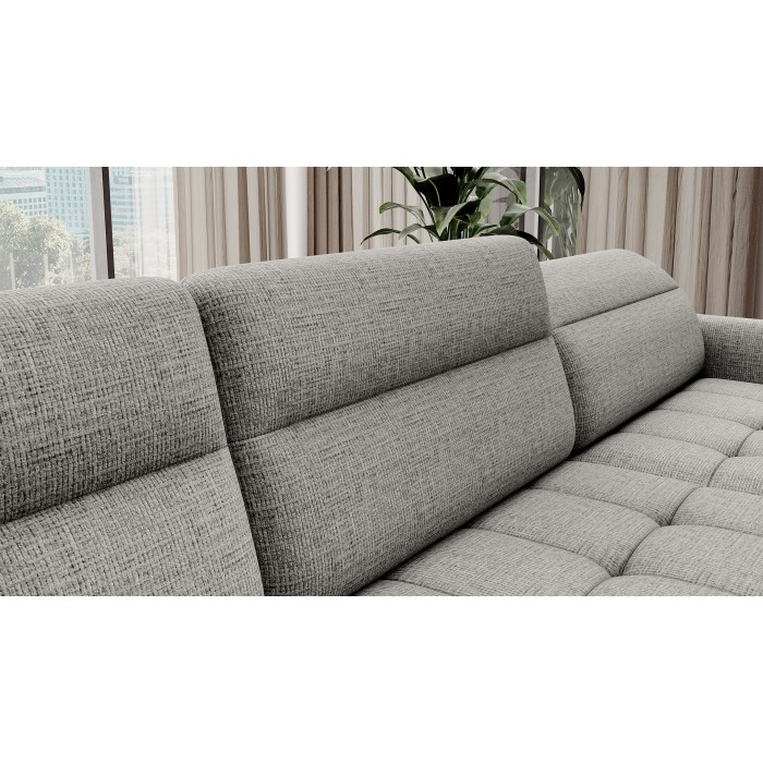 Canapé d’angle convertible BERTHO 306 cm gris clair effet chiné – Angle droit avec coffre 