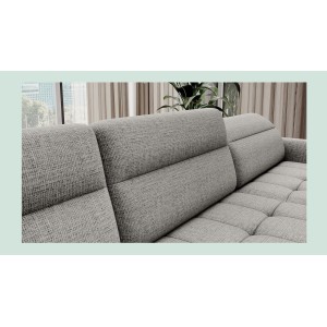 Canapé d’angle convertible BERTHO 306 cm gris clair effet chiné – Angle droit avec coffre 