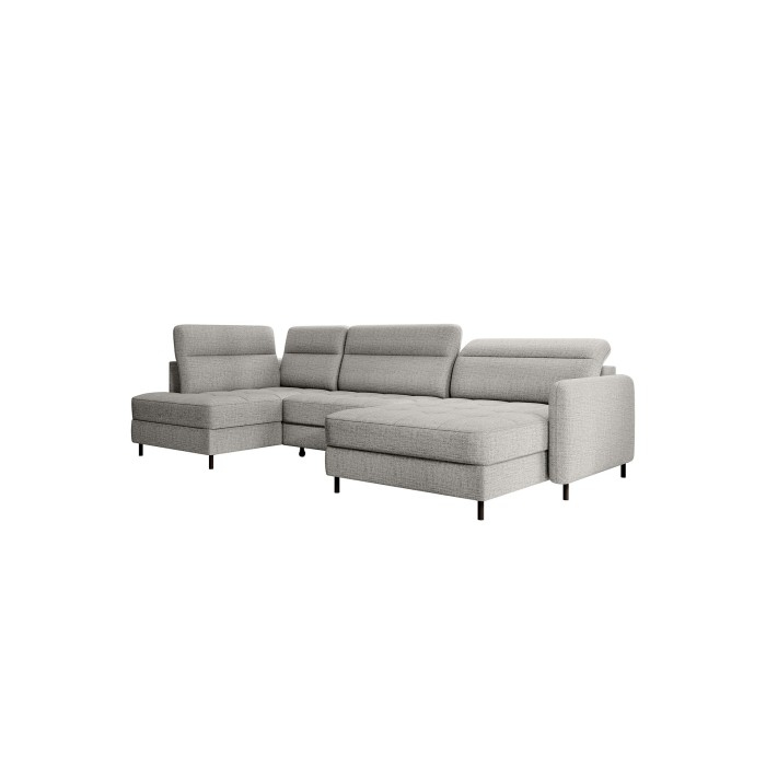 Canapé d’angle convertible BERTHO 306 cm gris clair effet chiné – Angle droit avec coffre 