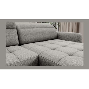 Canapé d’angle convertible BERTHO 306 cm gris clair effet chiné – Angle droit avec coffre 