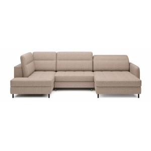 Canapé d’angle convertible BERTHO 306 cm beige clair effet chiné – Angle droit avec coffre 