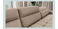 Canapé d’angle convertible BERTHO 306 cm beige clair effet chiné – Angle droit avec coffre 