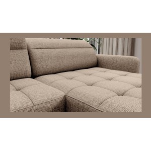 Canapé d’angle convertible BERTHO 306 cm beige clair effet chiné – Angle droit avec coffre 