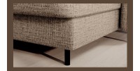 Canapé d’angle convertible BERTHO 306 cm beige clair effet chiné – Angle droit avec coffre 