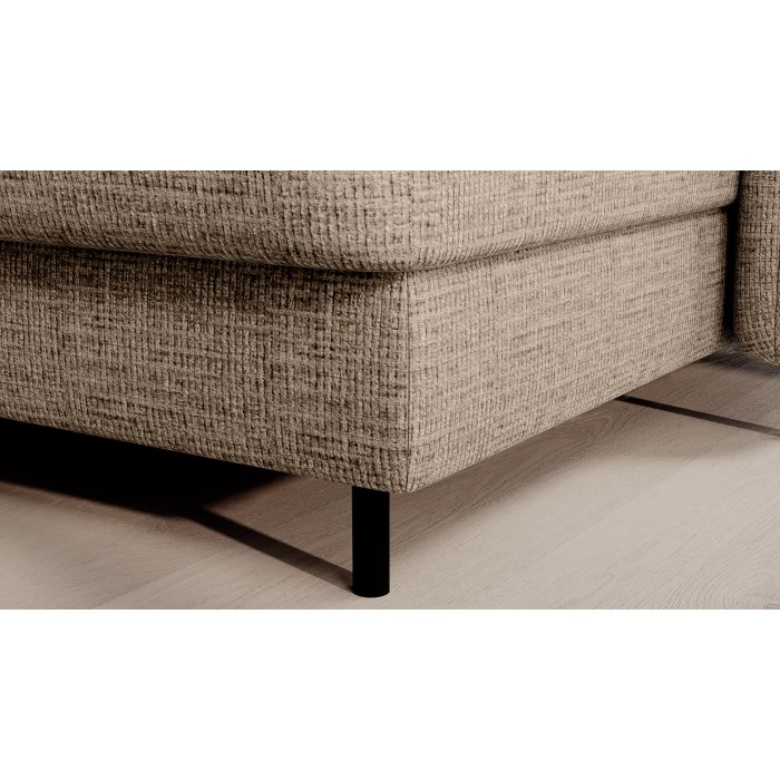 Canapé d’angle convertible BERTHO 306 cm beige clair effet chiné – Angle droit avec coffre 