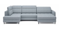 Canapé d’angle convertible BERTHO 306 cm bleu gris effet chiné – Angle droit avec coffre 