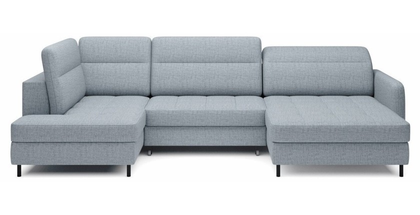 Canapé d’angle convertible BERTHO 306 cm bleu gris effet chiné – Angle droit avec coffre 