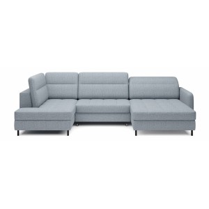 Canapé d’angle convertible BERTHO 306 cm bleu gris effet chiné – Angle droit avec coffre 