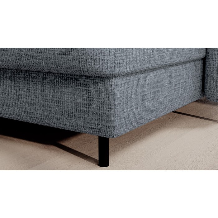 Canapé d’angle convertible BERTHO 306 cm bleu gris effet chiné – Angle droit avec coffre 