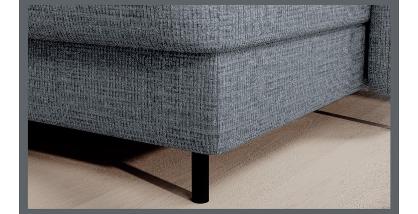 Canapé d’angle convertible BERTHO 306 cm bleu gris effet chiné – Angle droit avec coffre 