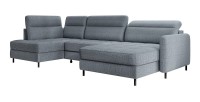 Canapé d’angle convertible BERTHO 306 cm bleu gris effet chiné – Angle droit avec coffre 