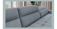 Canapé d’angle convertible BERTHO 306 cm bleu gris effet chiné – Angle droit avec coffre 