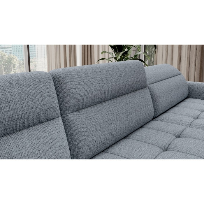 Canapé d’angle convertible BERTHO 306 cm bleu gris effet chiné – Angle droit avec coffre 