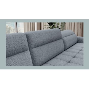 Canapé d’angle convertible BERTHO 306 cm bleu gris effet chiné – Angle droit avec coffre 