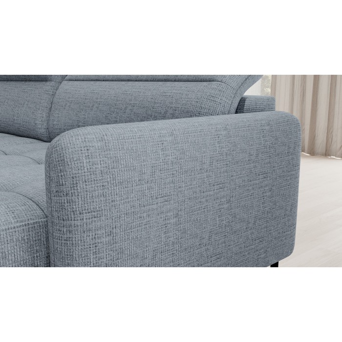 Canapé d’angle convertible BERTHO 306 cm bleu gris effet chiné – Angle droit avec coffre 