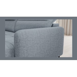 Canapé d’angle convertible BERTHO 306 cm bleu gris effet chiné – Angle droit avec coffre 