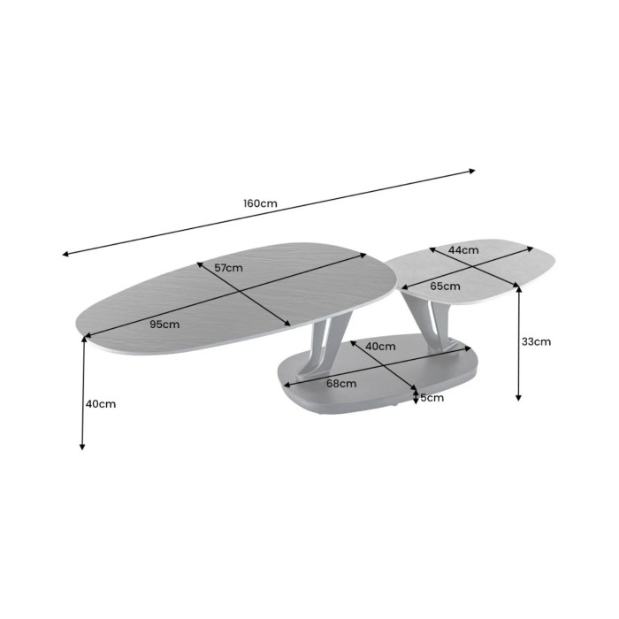 Table basse ORBIS avec plateau texturé et aspect marbre dimensions