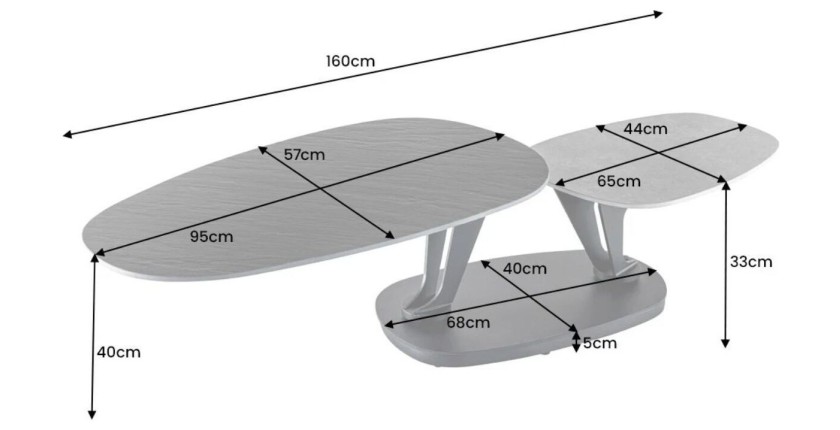 Table basse ORBIS avec plateau texturé et aspect marbre dimensions