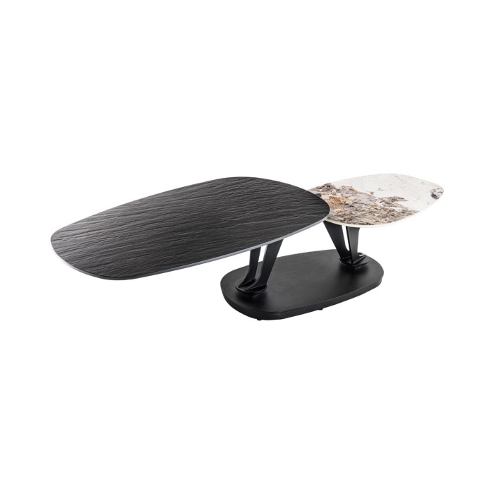 Table basse ORBIS avec plateau texturé et aspect marbre sur fond blanc