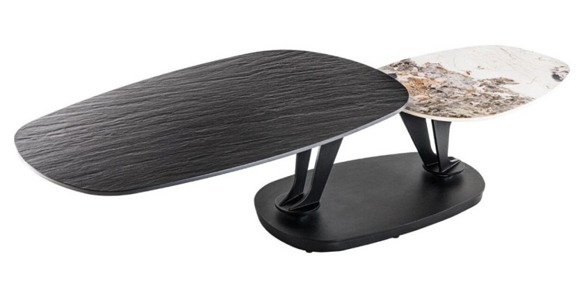 Table basse ORBIS avec plateau texturé et aspect marbre sur fond blanc