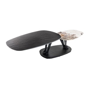 Table basse ORBIS avec plateau texturé et aspect marbre sur fond blanc