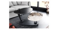 Table basse ORBIS avec plateau texturé et aspect marbre avec plateaux rotatifs