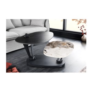 Table basse ORBIS avec plateau texturé et aspect marbre avec plateaux rotatifs