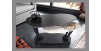 Table basse ORBIS avec plateau texturé et aspect marbre avec plateaux l'un sous l'autre