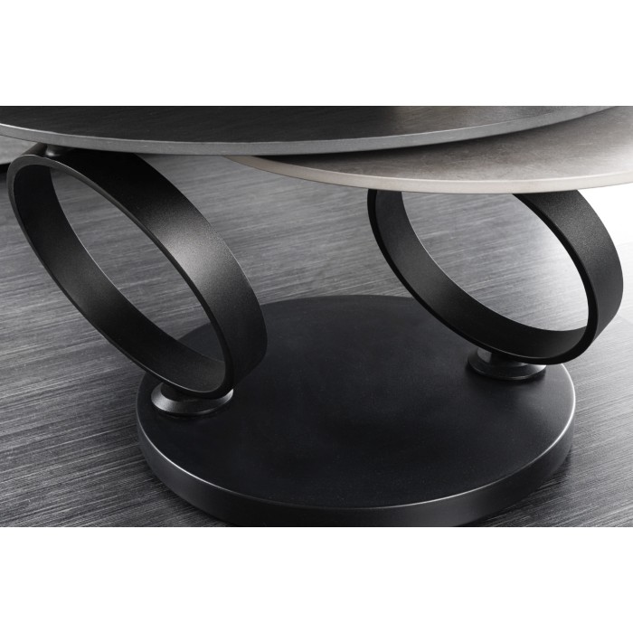 Zoom sur les anneaux de la table basse SOLYNE noire et grise