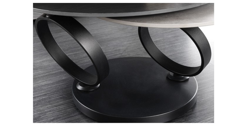 Zoom sur les anneaux de la table basse SOLYNE noire et grise