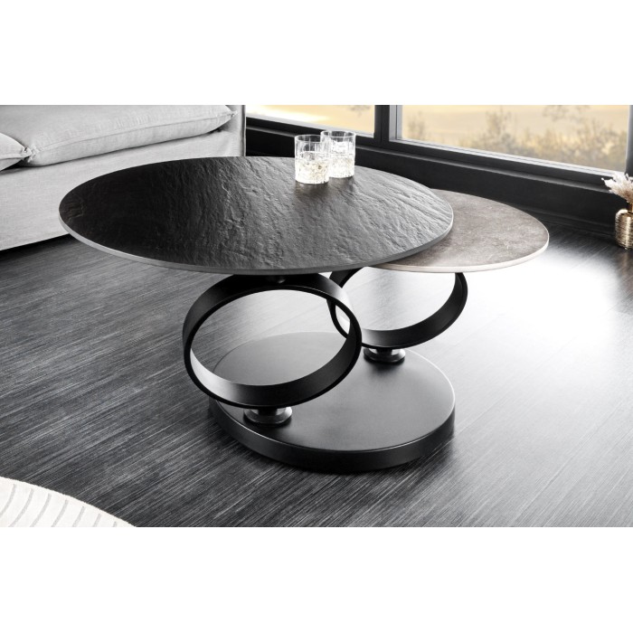 Table basse SOLYNE noire et grise avec plateaux l'un sous l'autre