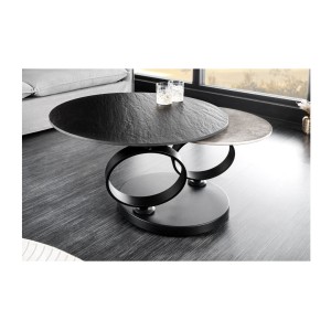 Table basse SOLYNE noire et grise avec plateaux l'un sous l'autre