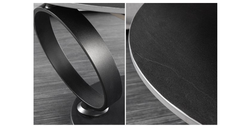 Zoom sur les détails de la table basse SOLYNE noire et grise
