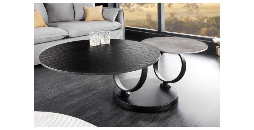 Table basse SOLYNE noire et grise mise en situation