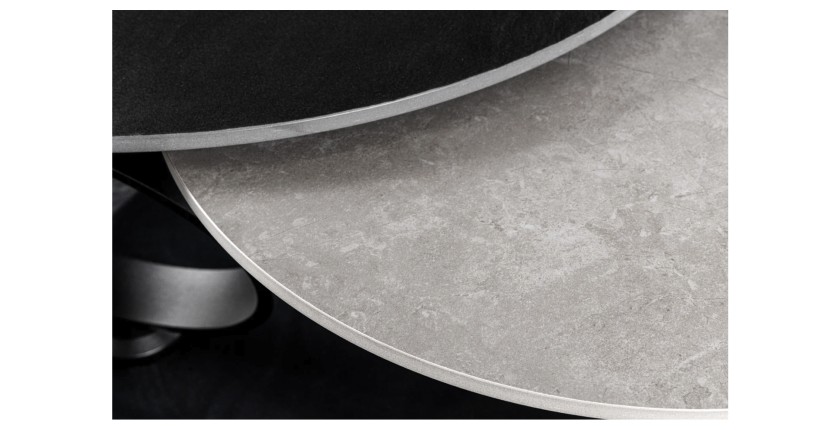 Zoom sur le plateau gris de la table basse SOLYNE noire et grise