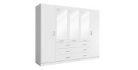 Armoire KALISTA 250 cm blanche avec miroirs et 6 tiroirs
