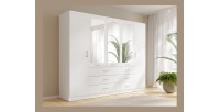 Armoire KALISTA 250 cm blanche avec miroirs et 6 tiroirs