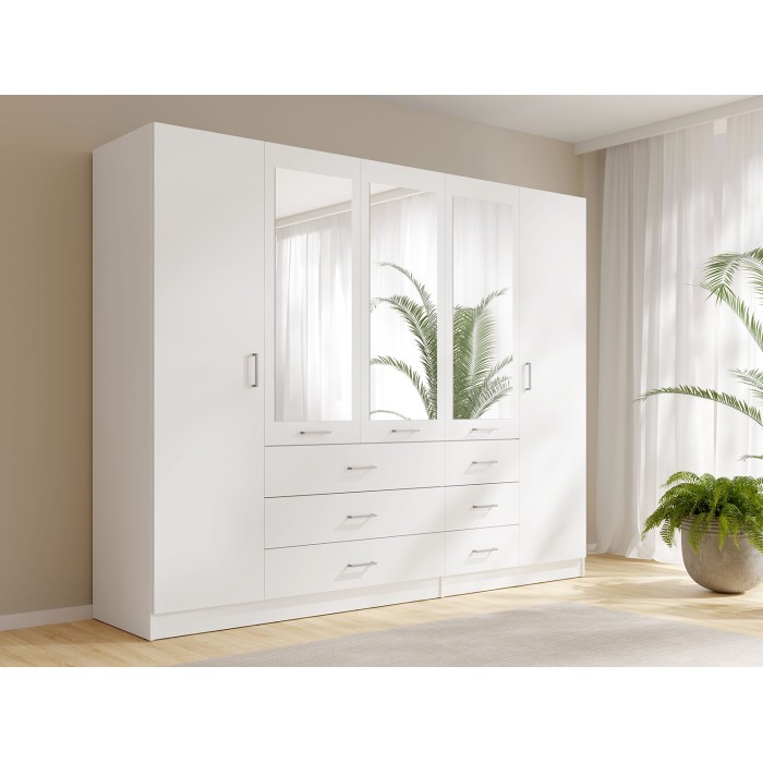 Armario KALISTA 250 cm blanco con espejos y 6 cajones