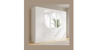 Armoire KALISTA 250 cm blanche avec miroirs et 6 tiroirs