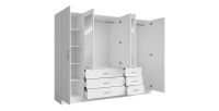 Armoire KALISTA 250 cm blanche avec miroirs et 6 tiroirs