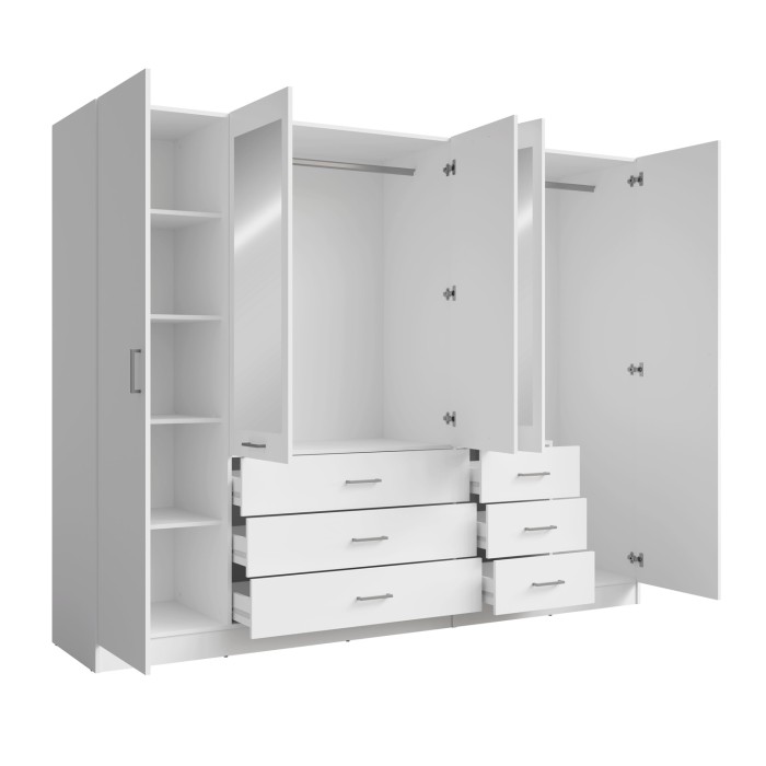 Armario KALISTA 250 cm blanco con espejos y 6 cajones