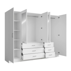 Armoire KALISTA 250 cm blanche avec miroirs et 6 tiroirs