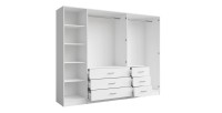 Armoire KALISTA 250 cm blanche avec miroirs et 6 tiroirs