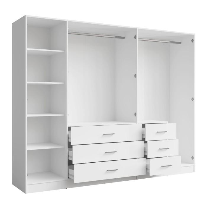 Armario KALISTA 250 cm blanco con espejos y 6 cajones