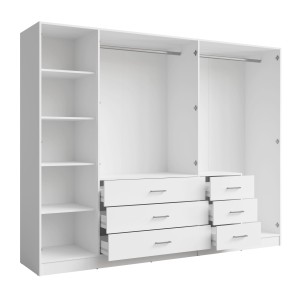 Armoire KALISTA 250 cm blanche avec miroirs et 6 tiroirs
